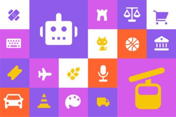 Illustration colorée avec des logos symbôlisant des métiers